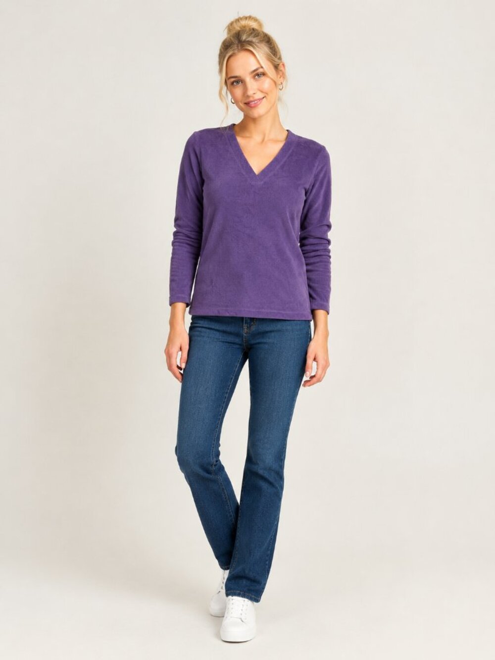 2/$30 NWT Lands' End Polar Fleece V-Neck Sweater Logan Berry Medium #A4881